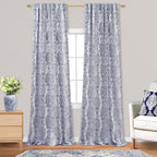 Patterned Living Room Curtains Drapes 108 Inch Long 2 Panels,Extra Long 50% Blackout Black Out Light Filtering Back Tab Boho Print Pattern 9Ft Length Ceiling Curtains For Tall Window,Navy Blue