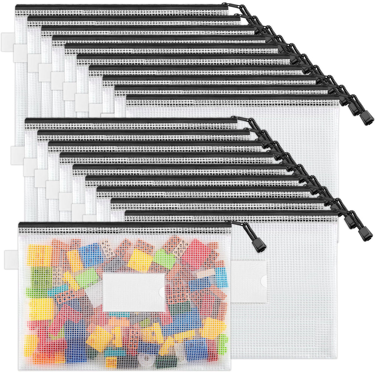 Jarlink 20 Pcs A4 Mesh Zipper Pouch, Waterproof Letter Size Zipper Bags, Puzzle Bag With Label Pocket For School, Office Supplie