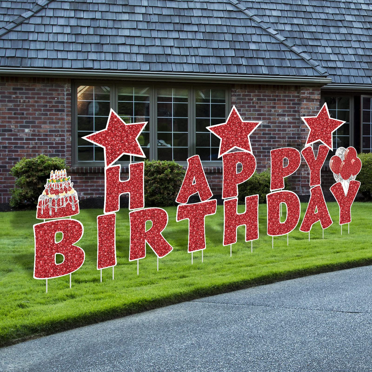 Jetec 18 Pieces Happy Birthday Yard Signs With Stakes, 16 Inches Birthday Outdoor Lawn Signs, Cake Balloon Patio Decorations, Ga