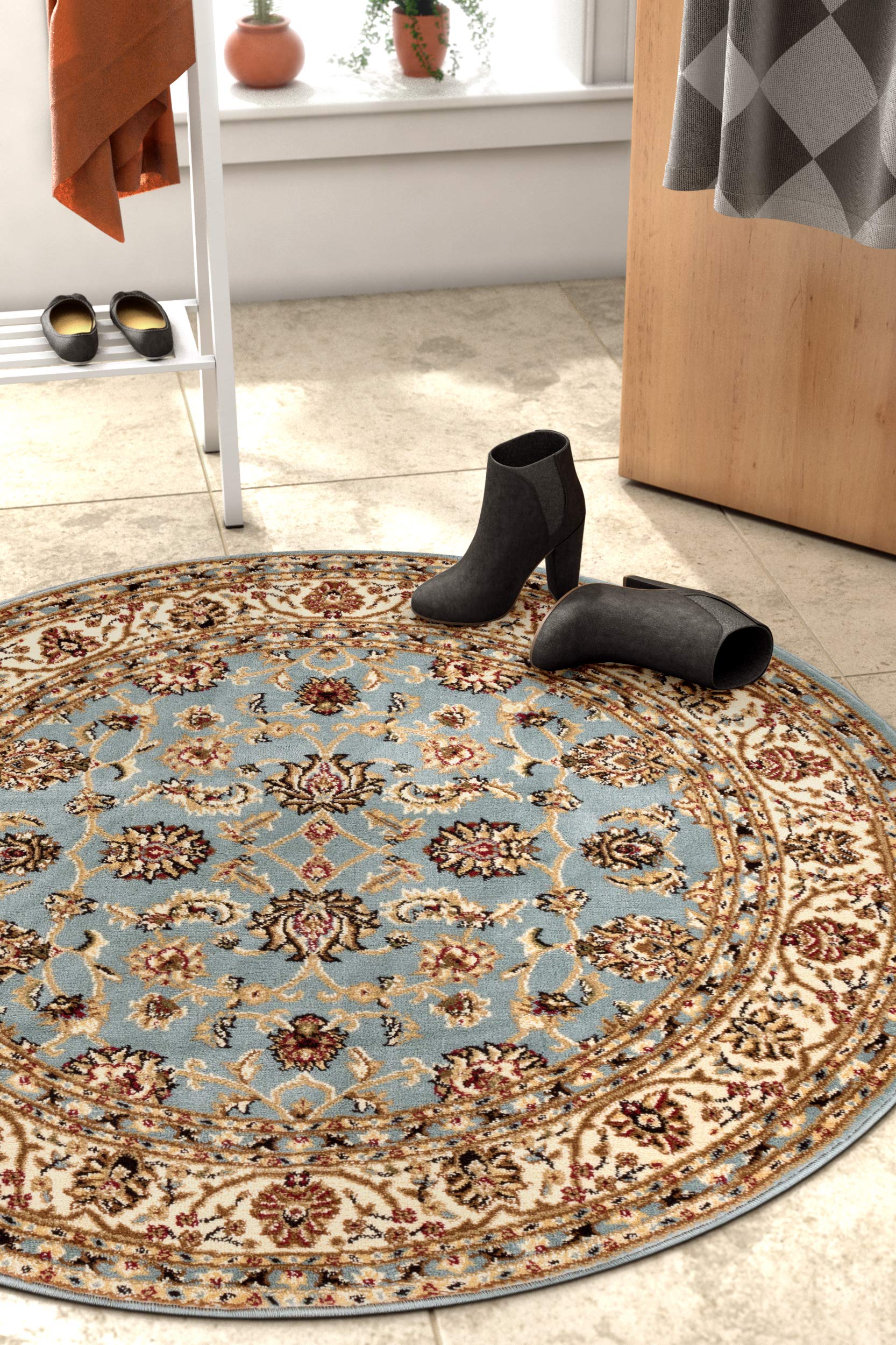 Well Woven Barclay Collection Sarouk Red 8 ft Round Rug - for Living Room, Bedroom, and Dining Room