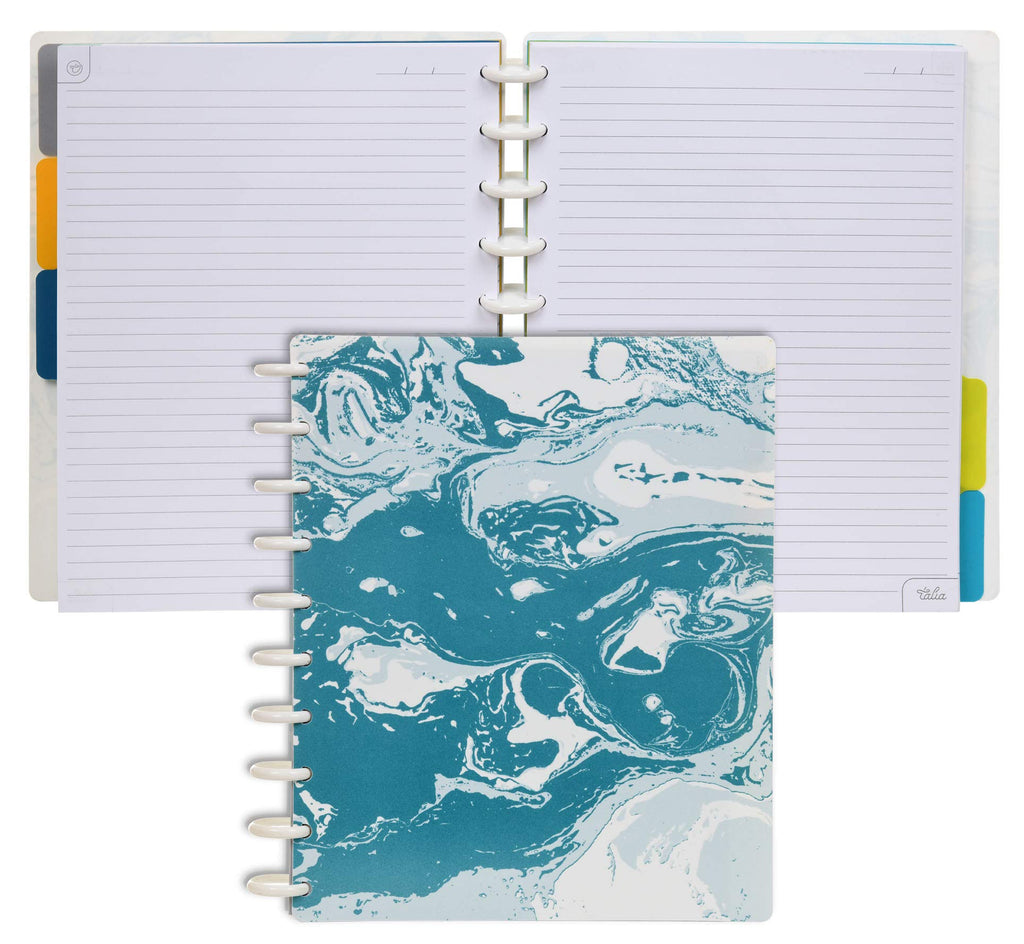 Talia Discbound Notebooks, Planner, Customizable, (Teal Marble Flow, Midsize (7.5In X 9.75In))