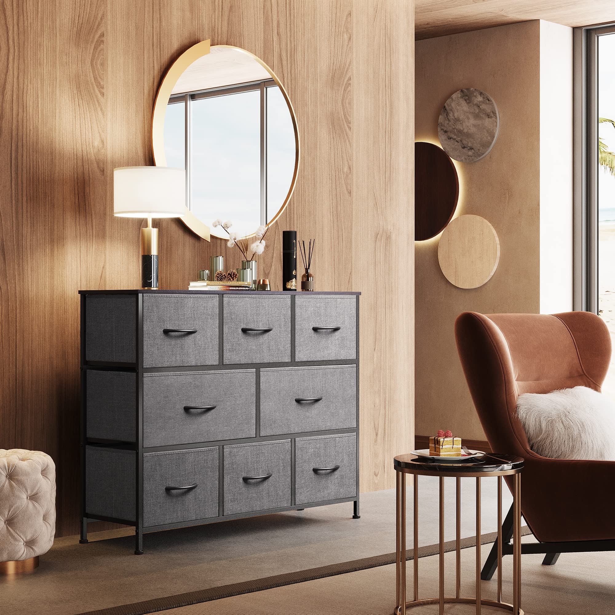 Wlive 8 Drawer Dresser For Bedroom, Fabric Dresser With Large Storage Drawer Unit For Entryway, Chest Of Drawers For Living Room, Dark Grey