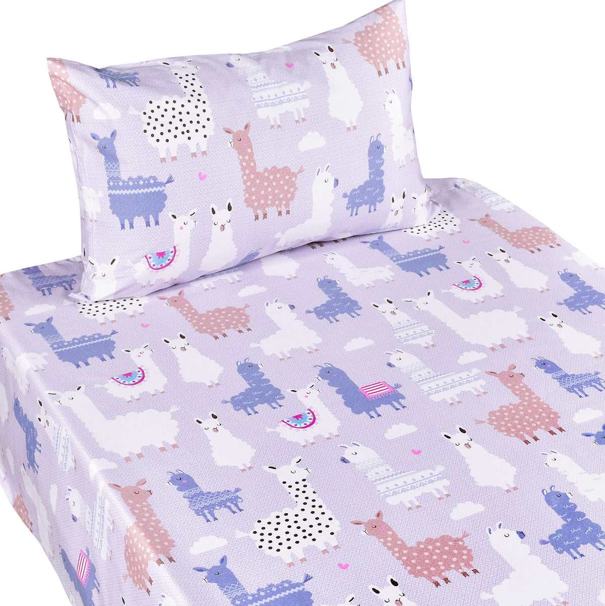 J Pinno Llamas Alpaca Twin Sheet Set Kids Girls Bedroom Decoration Gift, 100% Cotton, Flat Sheet + Fitted Sheet + Pillowcase Bed