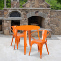 Flash Furniture Conrad Commercial Grade 30" Round Orange Metal Indoor-Outdoor Table Set with 2 Arm Chairs