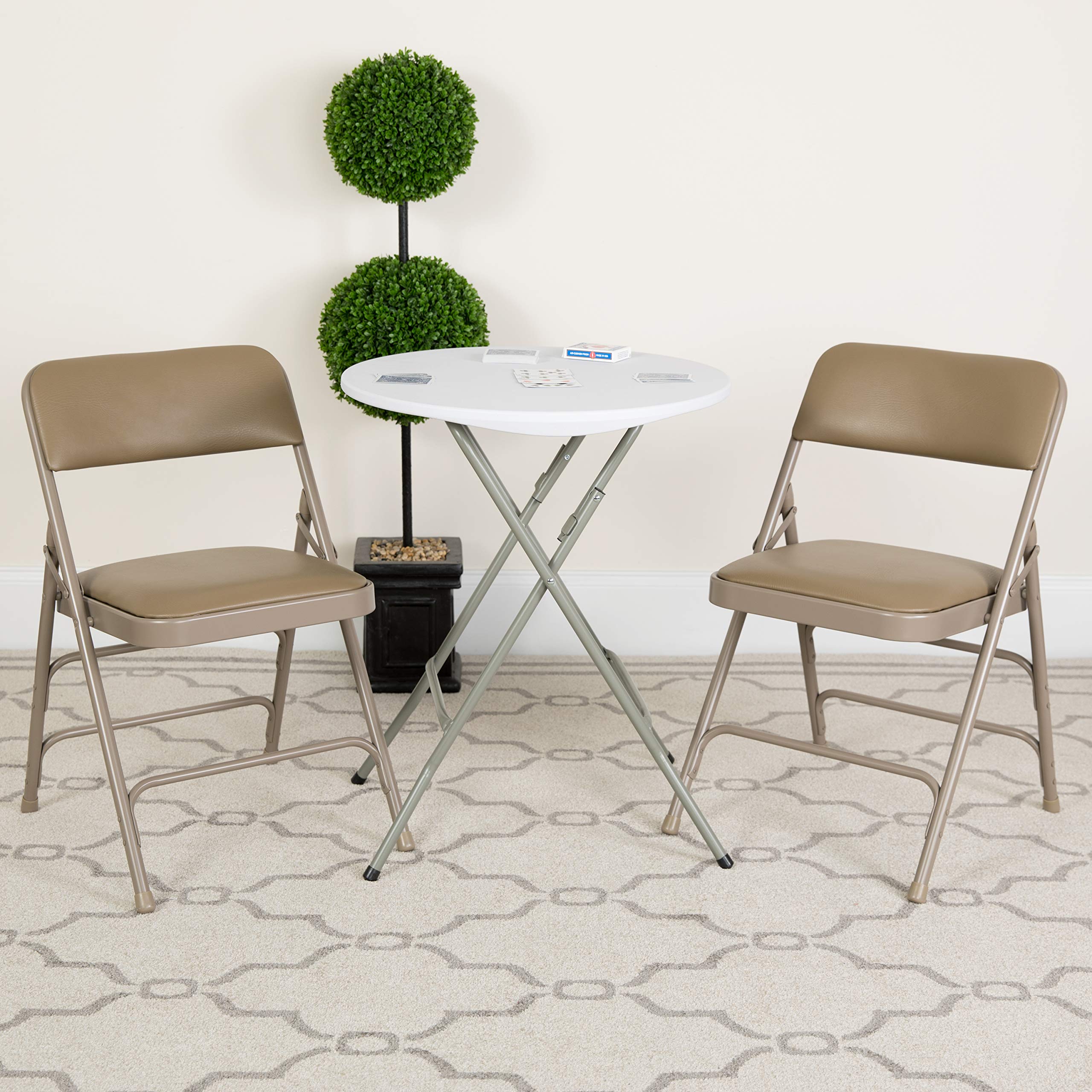 Flash Furniture Hercules Series Curved Triple Braced & Double Hinged Beige Vinyl Upholstered Metal Folding Chair