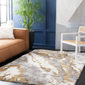 SAFAVIEH Horizon Shag Collection Area Rug - 5 Square, Grey & Gold, Modern Abstract Design, Non-Shedding & Easy Care, 2.6-inch T