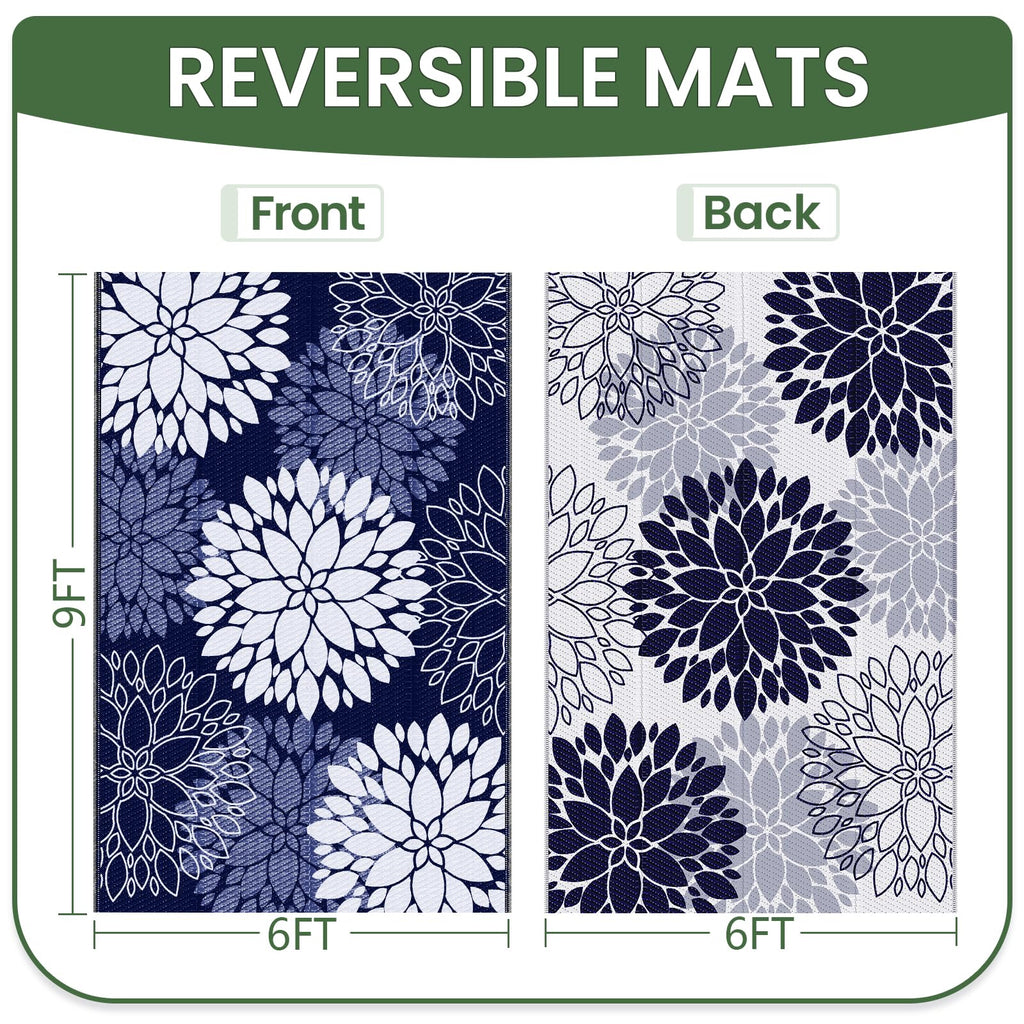Luxstep Outdoor Rug Waterproof Outdoor Plastic Straw Rug Reversible Patio Rug Mat Outdoor Decor Large Area Mats For Rv, Picnic, Backyard, Deck, Balcony, Porch, Beach, Camping, 6'X 9',Blue