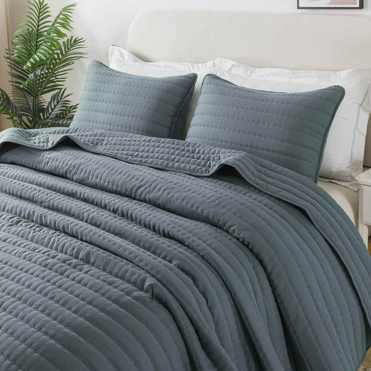 Roaringwild Blue Oversized California Cal King Size Quilt Bedding Sets With 2 Pillow Shams, Lightweight Bedspread Coverlet, Quil