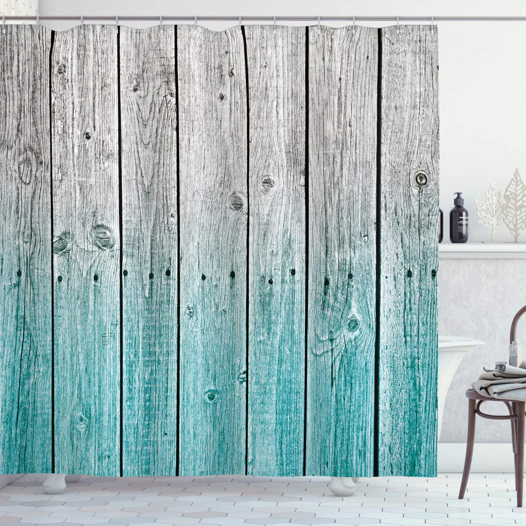Ambesonne Rustic Shower Curtain, Powder Room Decorations Wood Panels Background with Digital Tones Effect Country House Image, C