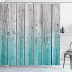 Ambesonne Rustic Shower Curtain, Powder Room Decorations Wood Panels Background with Digital Tones Effect Country House Image, C
