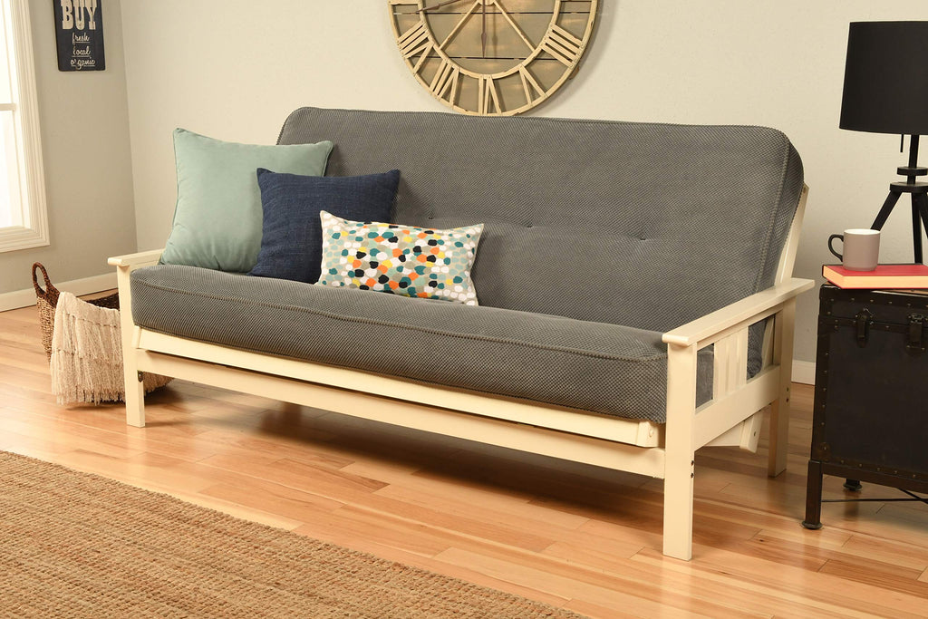 Kodiak Furniture Monterey Futon Set, No Drawers, With Antique White Base And Marmont Thunder Mattress