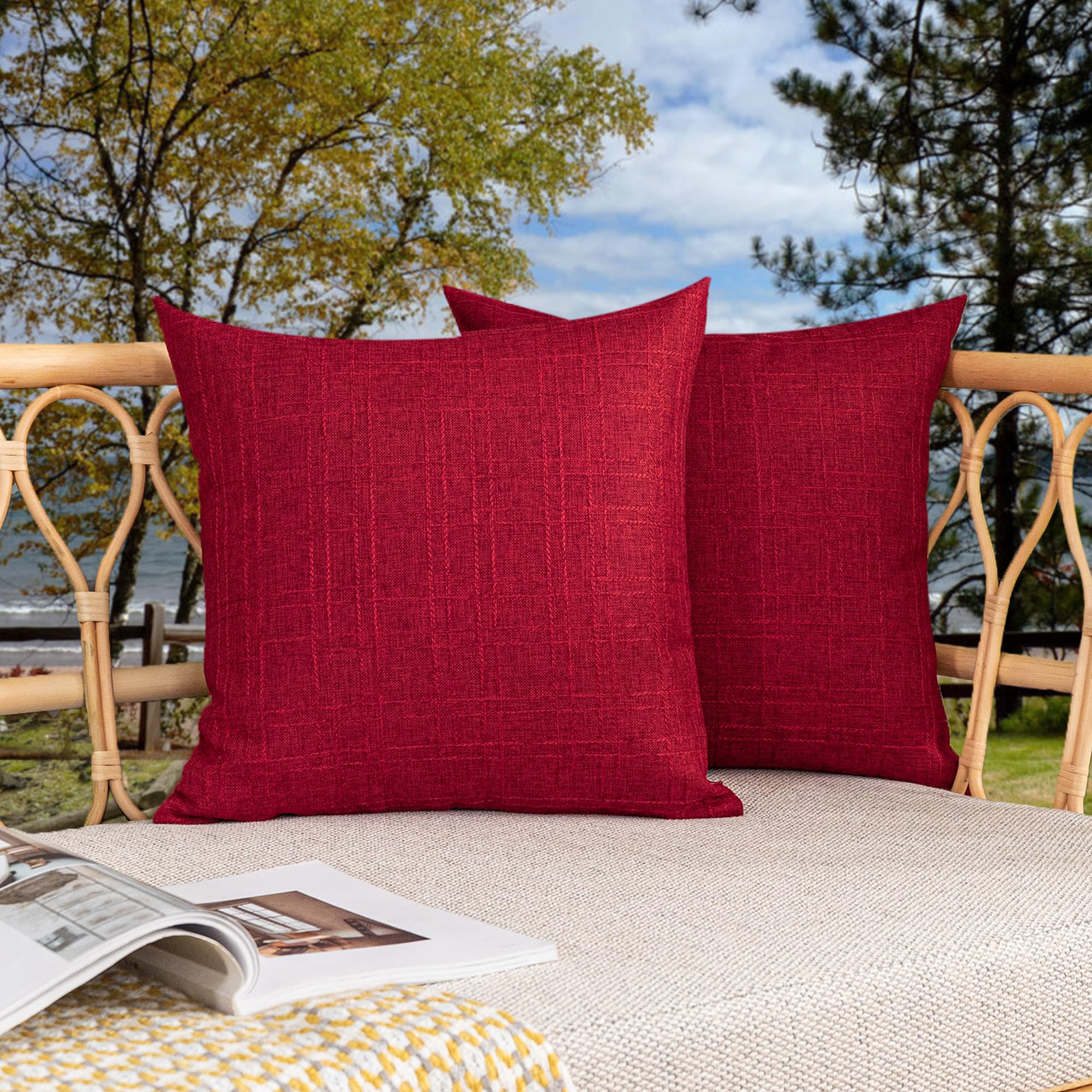 Kevin Textile Christmas Decorative Outdoor Waterproof Pillow Covers Pack of 2 Garden Checkered Cushion Sham Throw Pillowcase She