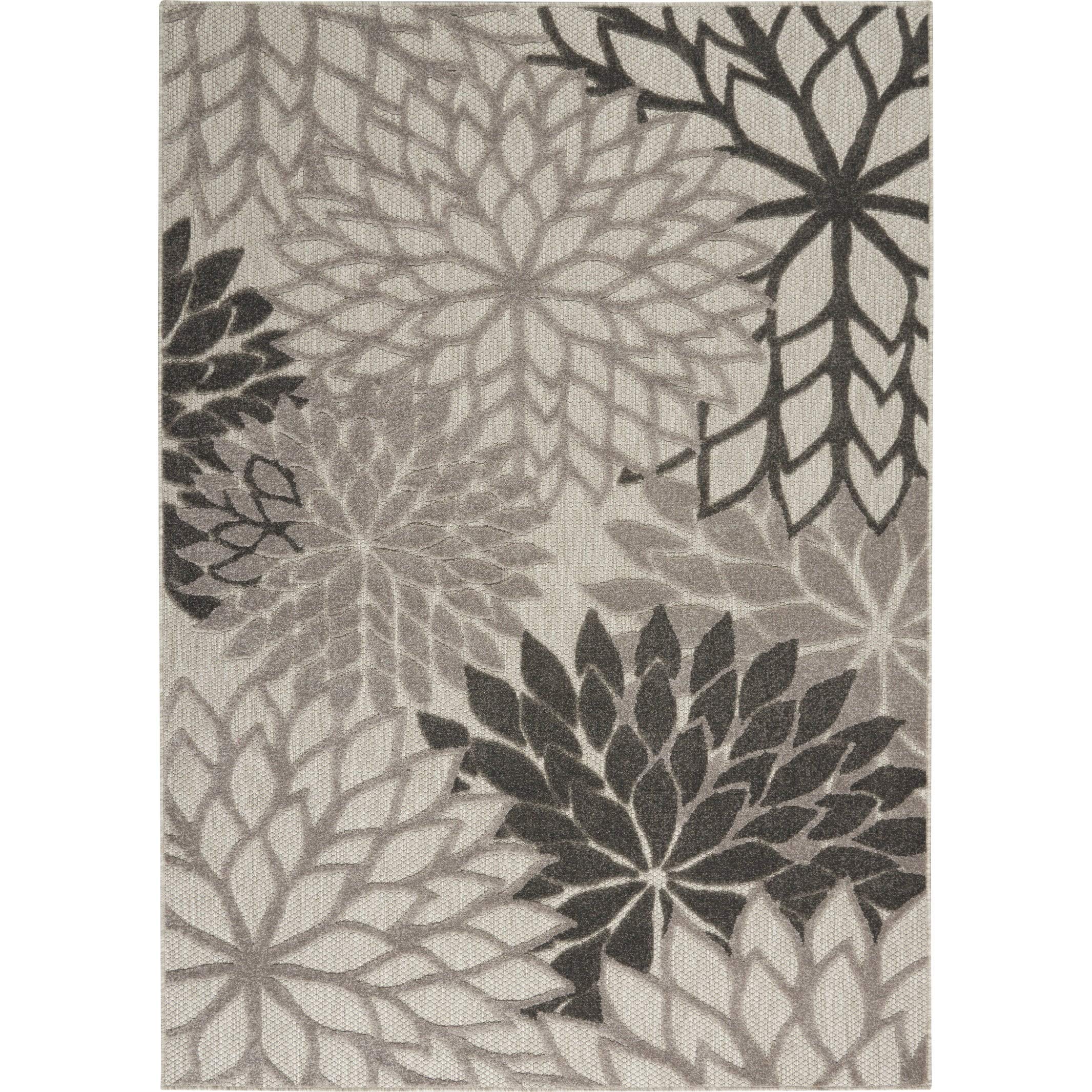 Nourison Aloha Indoor/Outdoor Floral Silver Grey 2'3' X 10' Area Rug, (10' Runner)