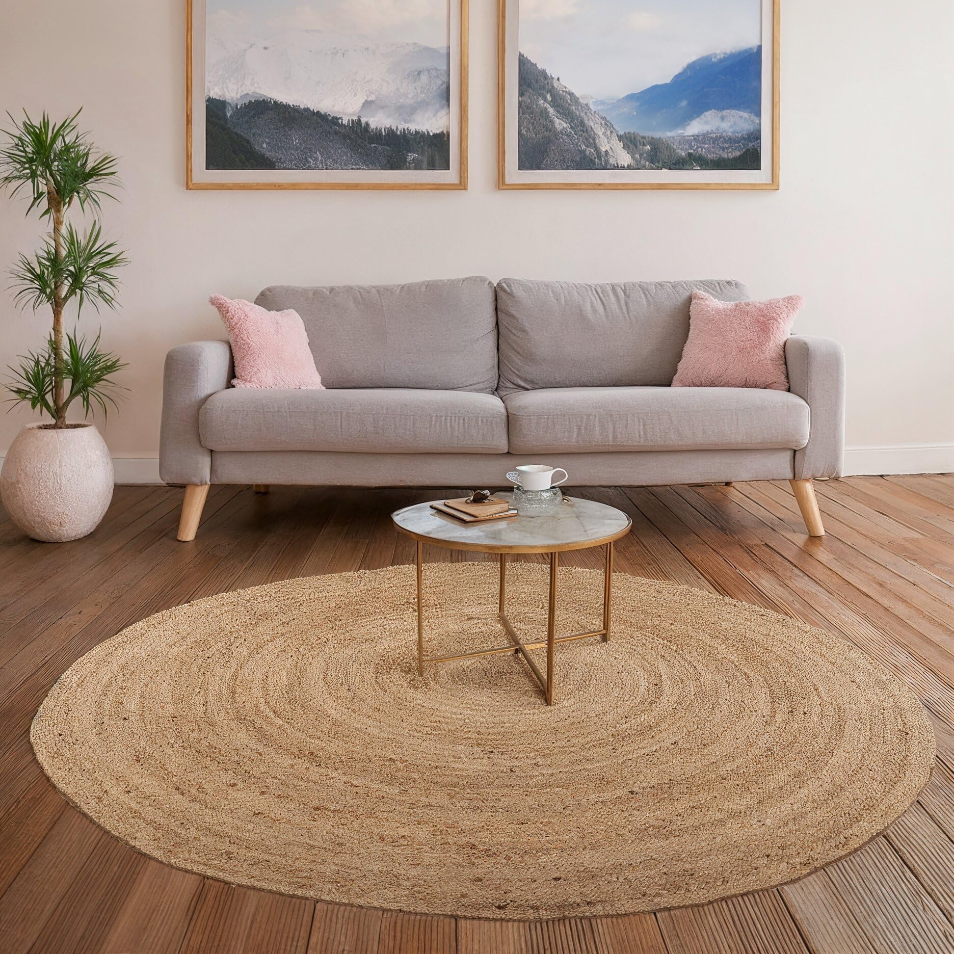 REDEARTH  Round Area Rug - Hand Woven Braided 100% Natural Jute - Artisan Made Reversible Boho Jute Rugs for Bedroom - Kitchen -