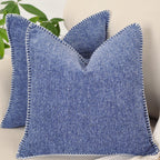 Decorative Stitched Edges Soft Throw Pillow Covers Heather Navy Blue 20X20 Inches Set Of 2 / Cozy Chenille Cushion Covers/Modern