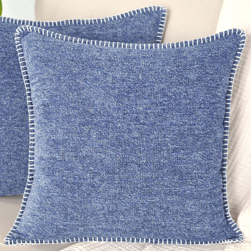 18X18 Pillow Covers Navy Blue Set Of 2, Decorative Pillow Covers Square, Textured Softcozy Chenille Cushion Covers With Trim Edg