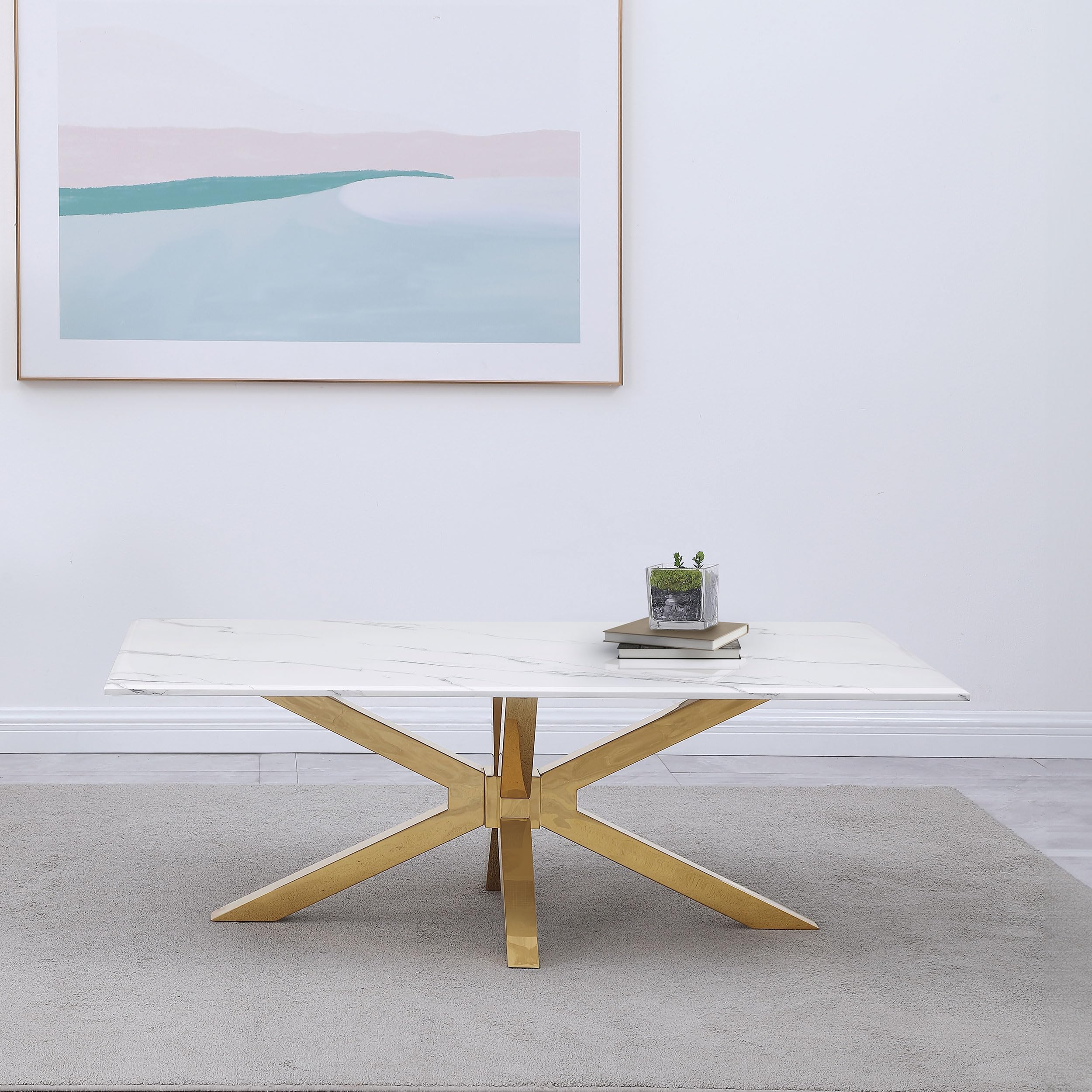 Coaster Home Furnishings Visalia Faux Marble Top Stainless Steel Coffee Table Gold