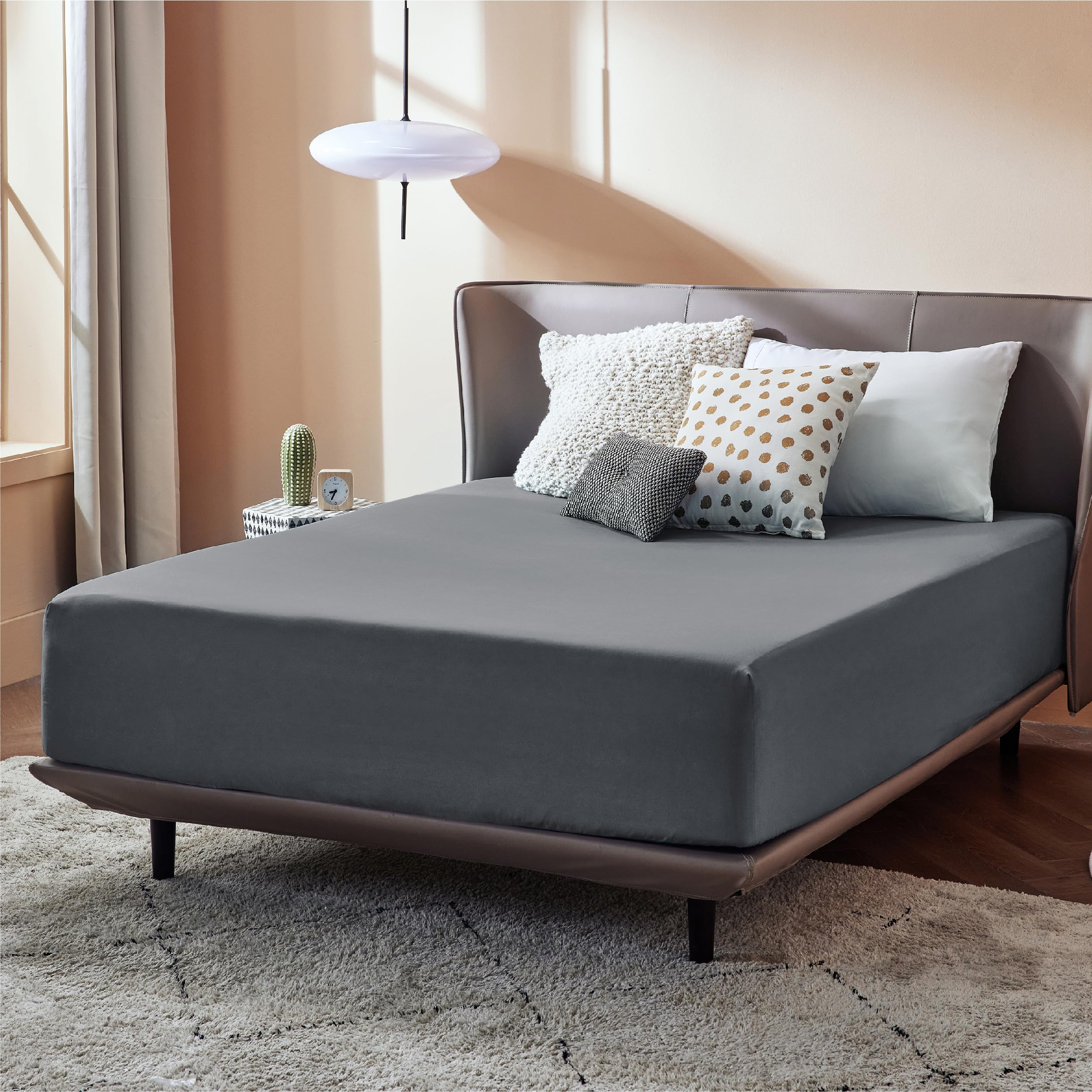 Bedsure King Fitted Sheet Grey - Fitted Sheet King Size For Mattress Up To 14 Inches, Extra Soft Brushed Microfiber, Wrinkle & Fade Resistant(King, Dark Grey)