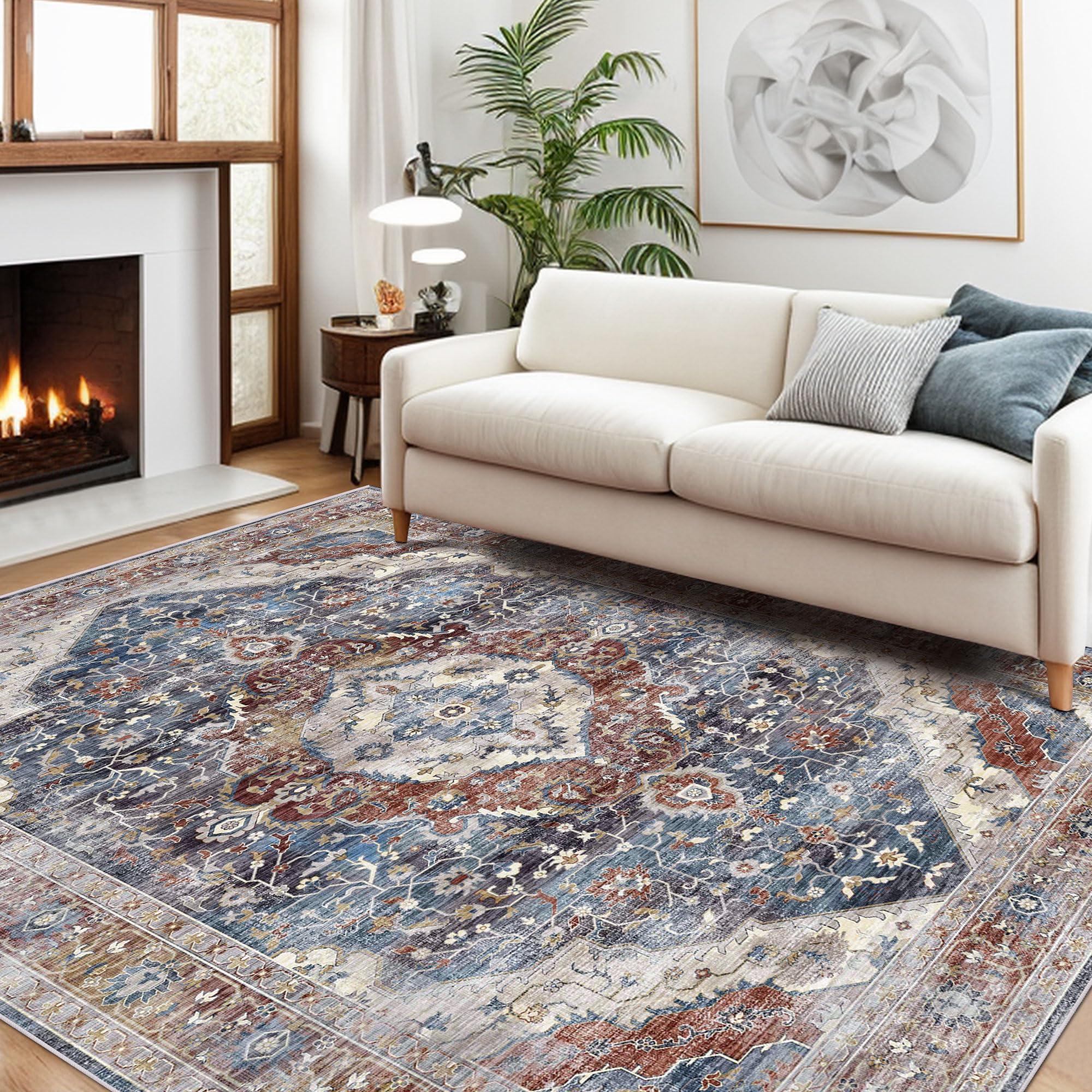 Deerly 3x5 Area Rug with Non-Slip Backing, Washable Rugs for Bedroom Living Room Kitchen, Distressed Carpet Printed Low-Pile Sof