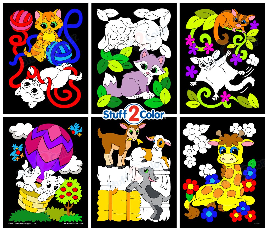 Stuff2Color Baby Animals - Pack Of 6 Fuzzy Velvet Coloring Posters