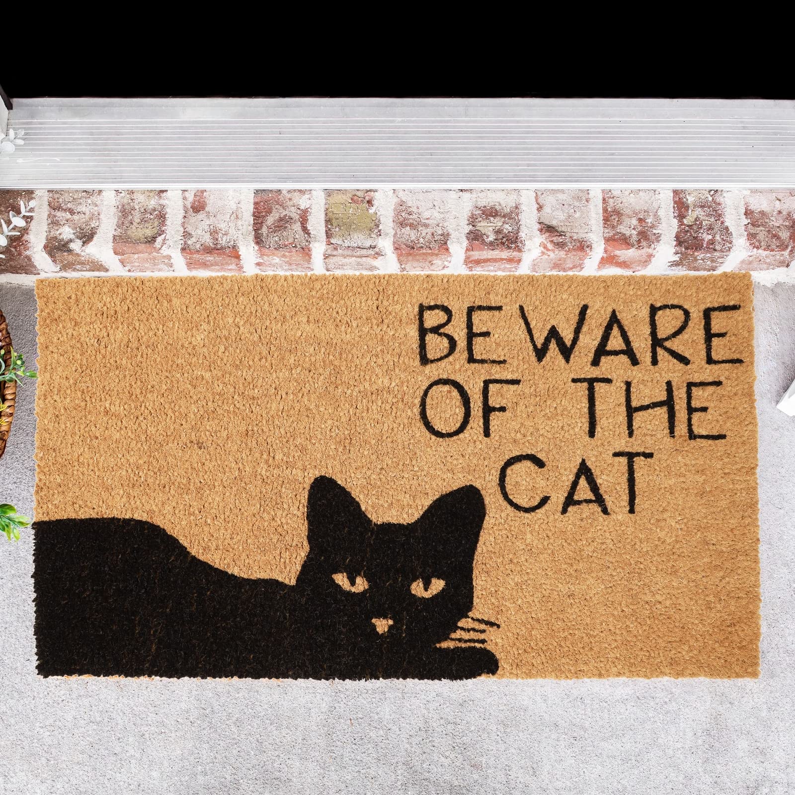 Juvale Cat Doormat For Entrance, Beware Of The Cat Coir Welcome Mat For Front Door (17X30 In)