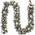 Valery Madelyn 9 feet Pre-Lit Christmas Garland with Lights for Mantle, Lighted Elegant Valentines Day Garland with White Gold B