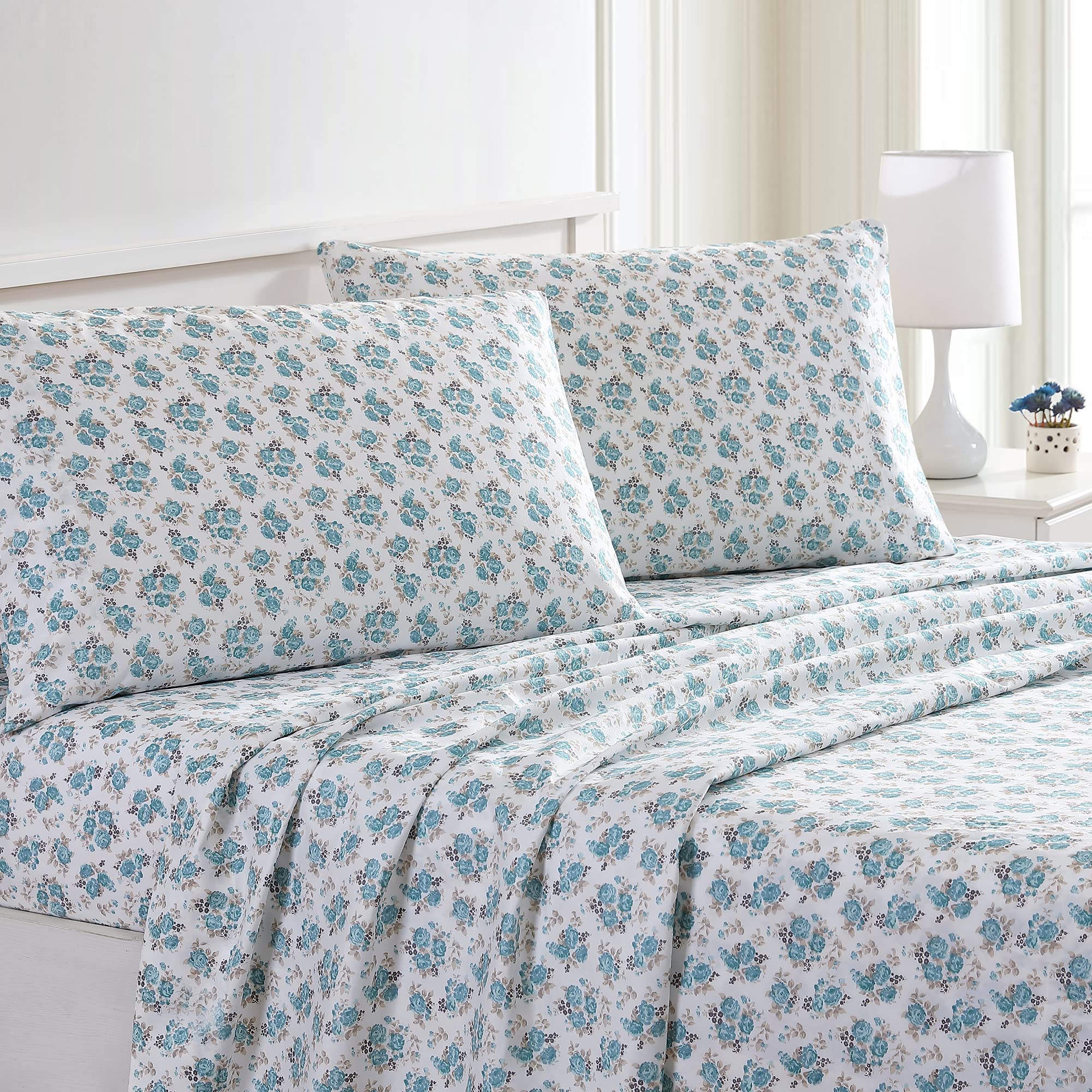 Modern Threads Printed 4Piece Extra Soft Bedding Sheets & Pillowcase Set, Deep Pocket up to 16 inch Mattress Forever Roses cal 