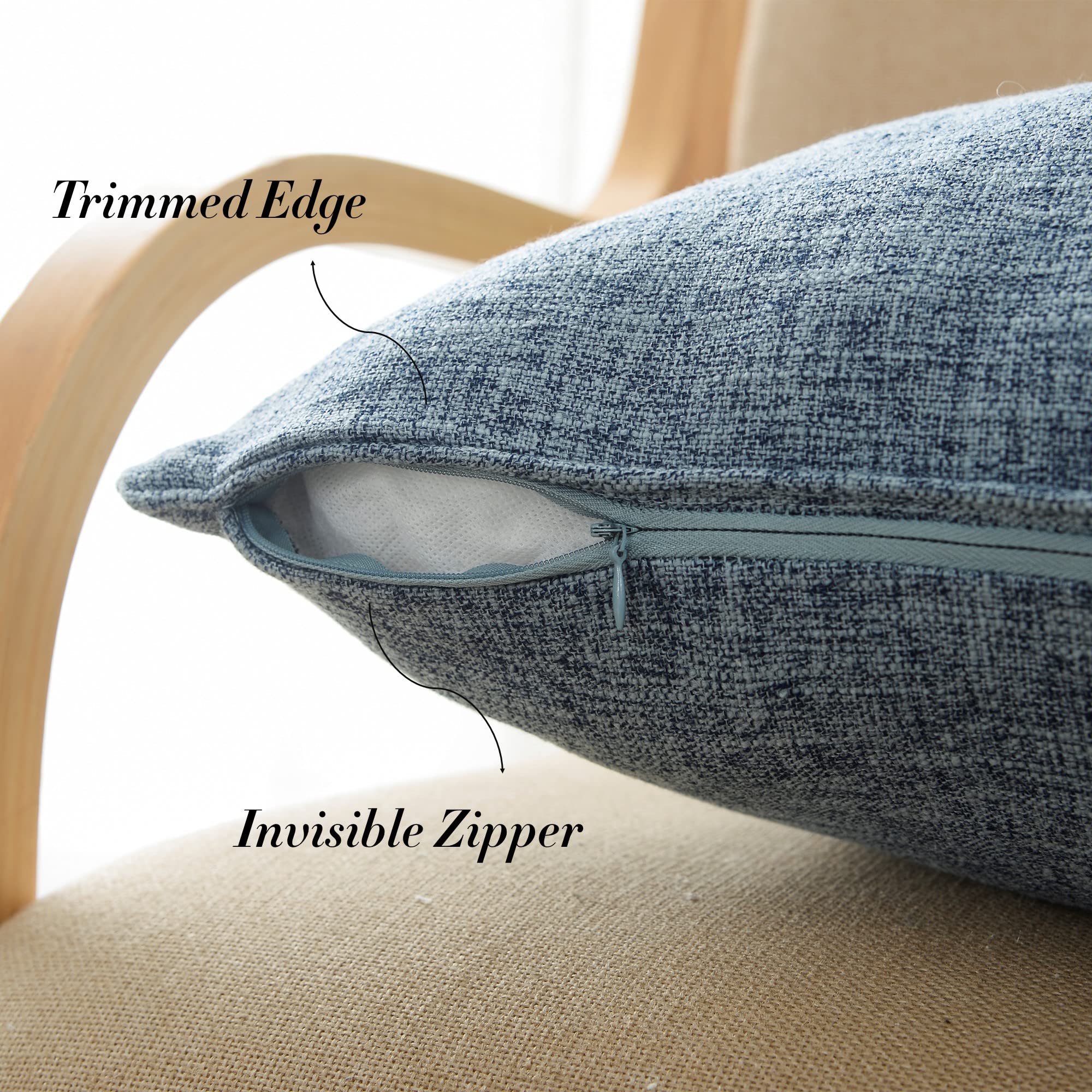 Hpuk Linen Throw Pillow Covers Pack Of 2, 20X20 Inch Accent Cushion Covers For Living Room, Bedroom, Decorative Solid Color Pillow Covers For Couch, Sofa, Chair, Blue