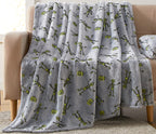 Serafina Home Halloween Glow in The Dark Throw Blanket: Skeletons and Jack O Lantern Pumpkins on Grey Velvet Fleece for Sofa Bed