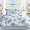 Coastal Bedding King Size Coastal Quilt With 2 Shams, Nautical Bedding Beach Comforter Sets Ocean Bedspreads Blue Starfish Cover