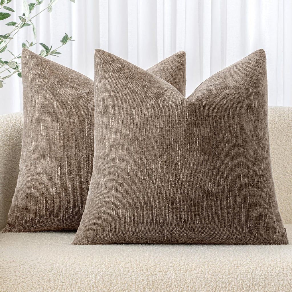 Miulee Pack Of 2 Decorative Throw Pillow Covers Soft Chenille Throw Pillows Solid Textured Euro Cushion Covers For Couch Sofa Bedroom Living Room 24X24 Inch, Taupe Grey