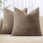 Miulee Pack Of 2 Decorative Throw Pillow Covers Soft Chenille Throw Pillows Solid Textured Euro Cushion Covers For Couch Sofa Bedroom Living Room 24X24 Inch, Taupe Grey