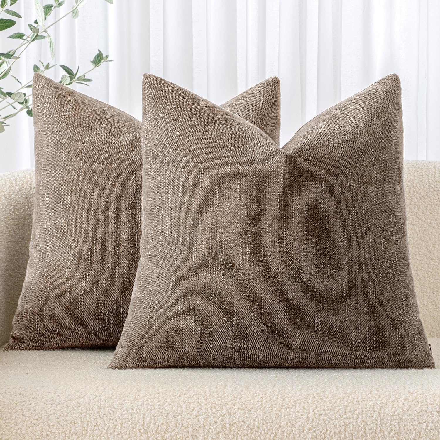 Miulee Pack Of 2 Decorative Throw Pillow Covers Soft Chenille Throw Pillows Solid Textured Euro Cushion Covers For Couch Sofa Bedroom Living Room 24X24 Inch, Taupe Grey