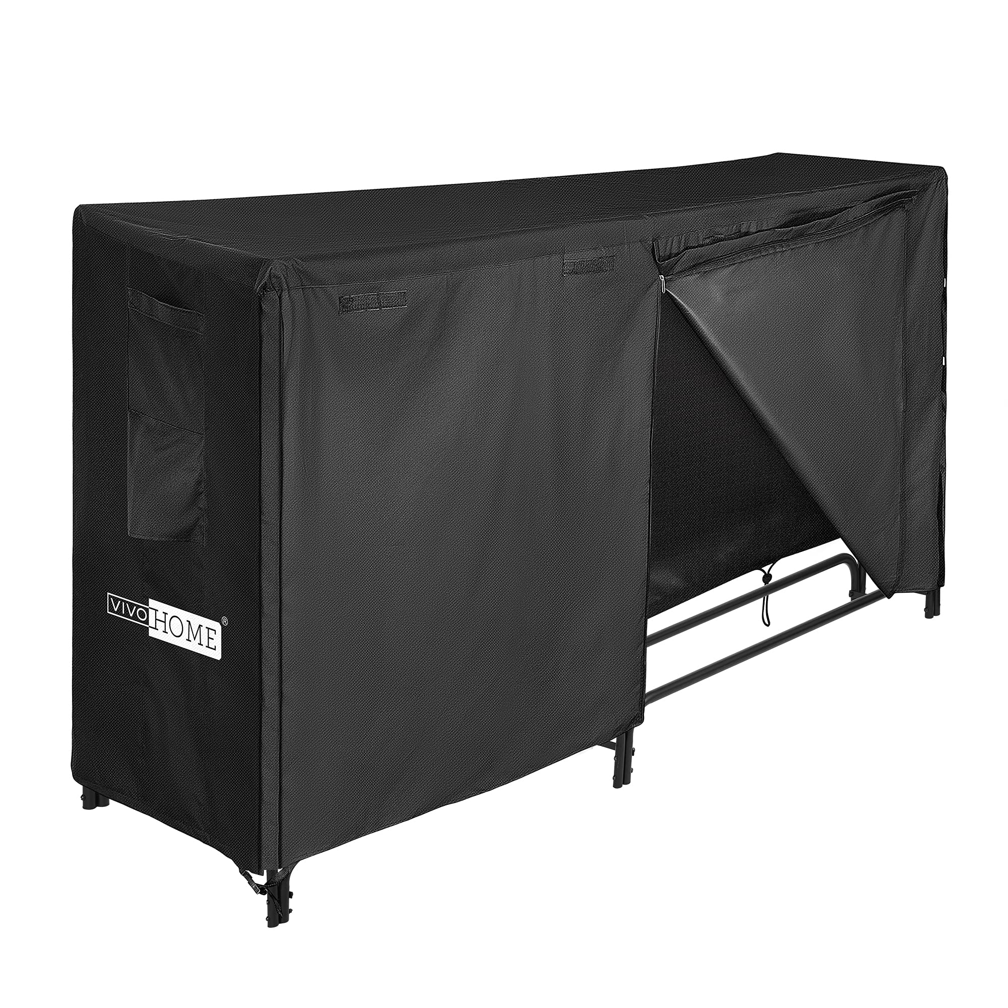 Vivohome 6Ft Heavy Duty Indoor Outdoor Firewood Storage Log Rack With Cover Combo Set Black