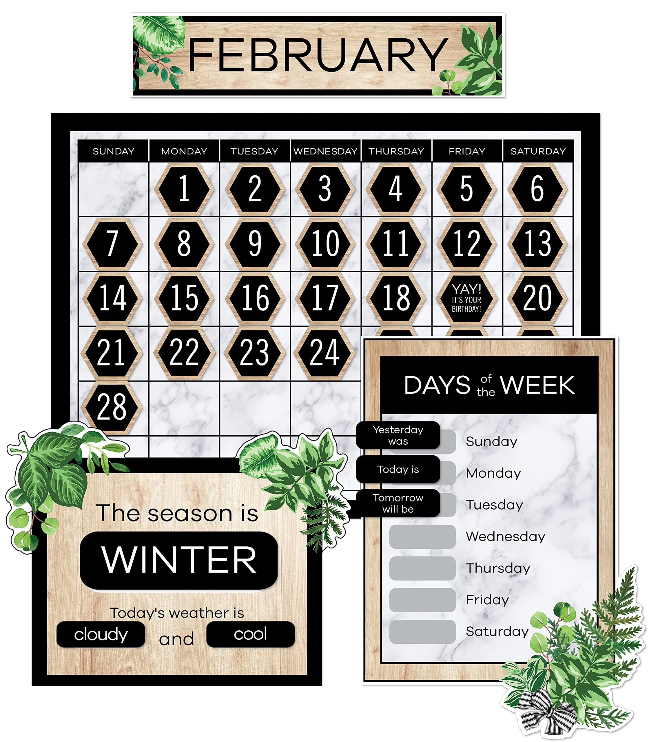 Schoolgirl Style Simply Boho 85-Piece Classroom Calendar Set, Bulletin Board Cutouts With Monthly Calendar, Season Chart, Days O