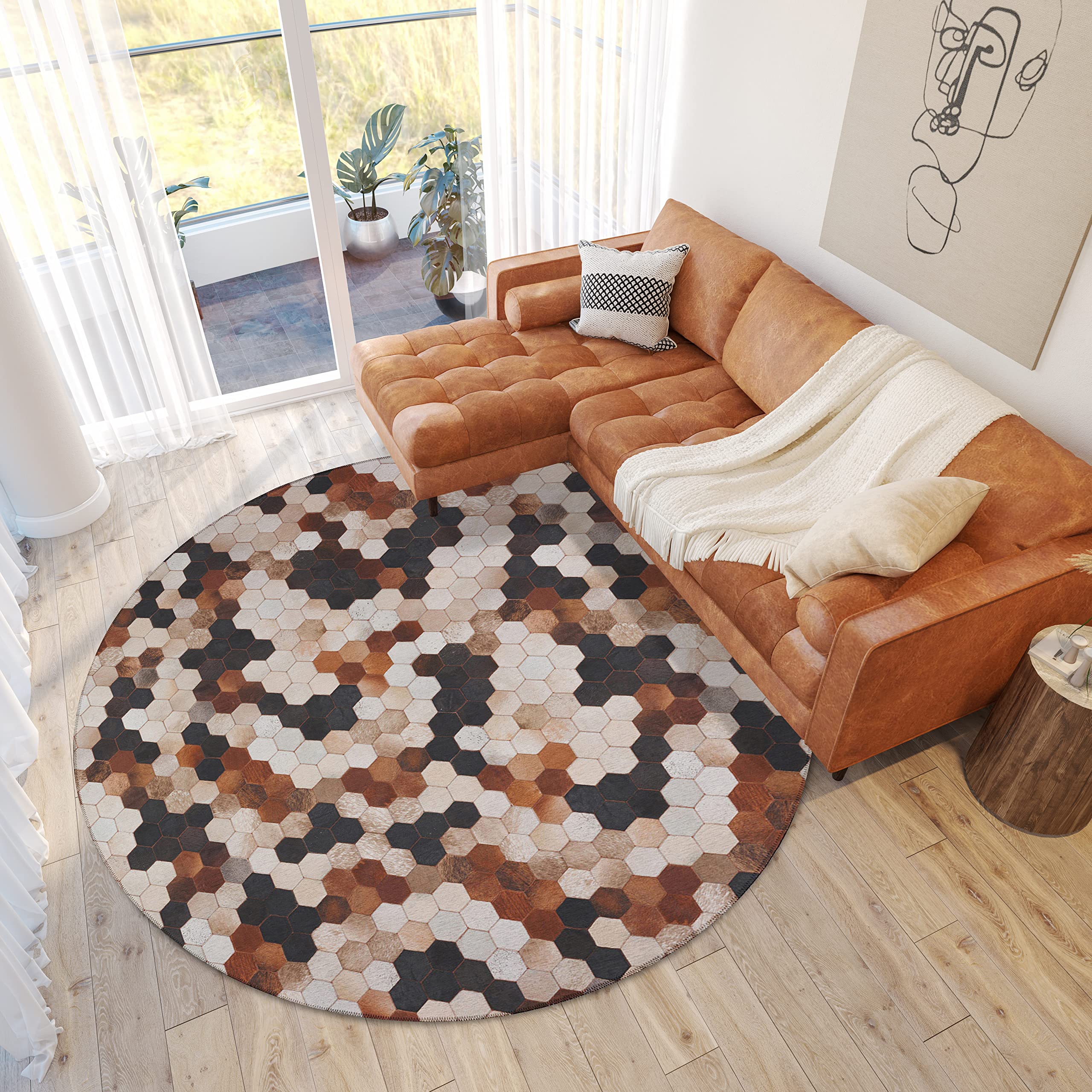 Addison Rugs Laredo Alr39 Multi Washable 8' X 8' Indoor Outdoor Round Rug, Easy Clean, Machine Washable, Non Shedding, Bedroom, Entry, Living Room, Dining Room, Kitchen, Patio Rug