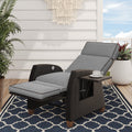 Grand Patio Outdoor Recliner Chair Patio 150° Lay Flat Recliner With Flip Table Wicker Reclining Lounge Chair Cool Grey