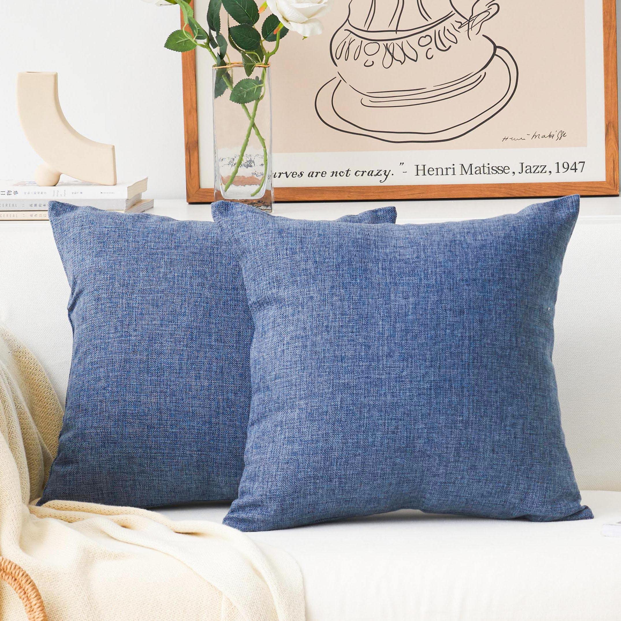 Home Brilliant Burlap Linen Throw Pillow Covers Blue Cushion Covers Decorative Throw Pillows For Couch, 18X18 Inch(45Cm), Set Of