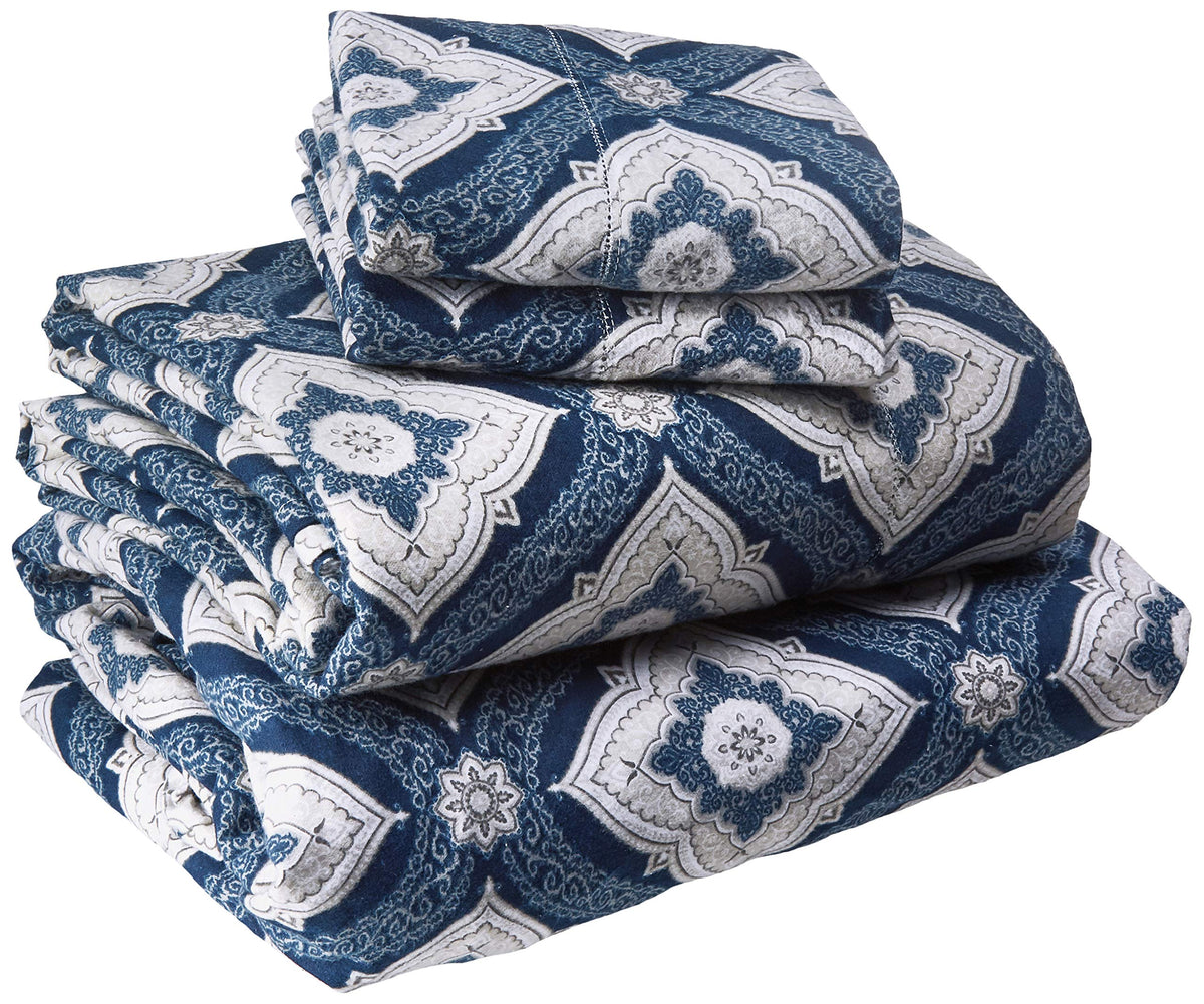 Tribeca Living 200-Gsm Damask Printed Deep Pocket Flannel Sheet Set Full, (Da200Edssfudb)