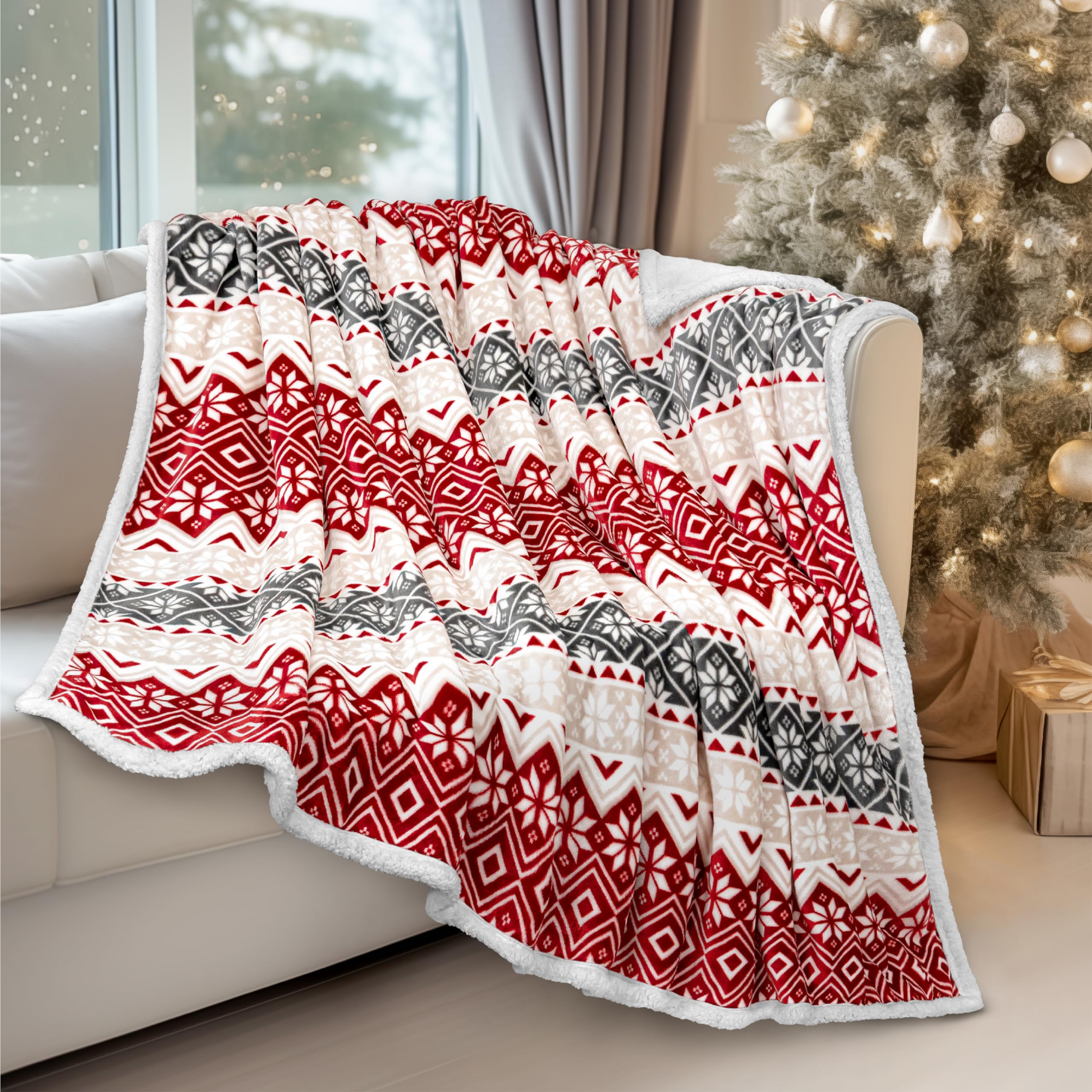 Pavilia Premium Christmas Sherpa Throw Blanket | Christmas Decoration, Fleece, Plush, Warm, Cozy Reversible Microfiber Holiday B