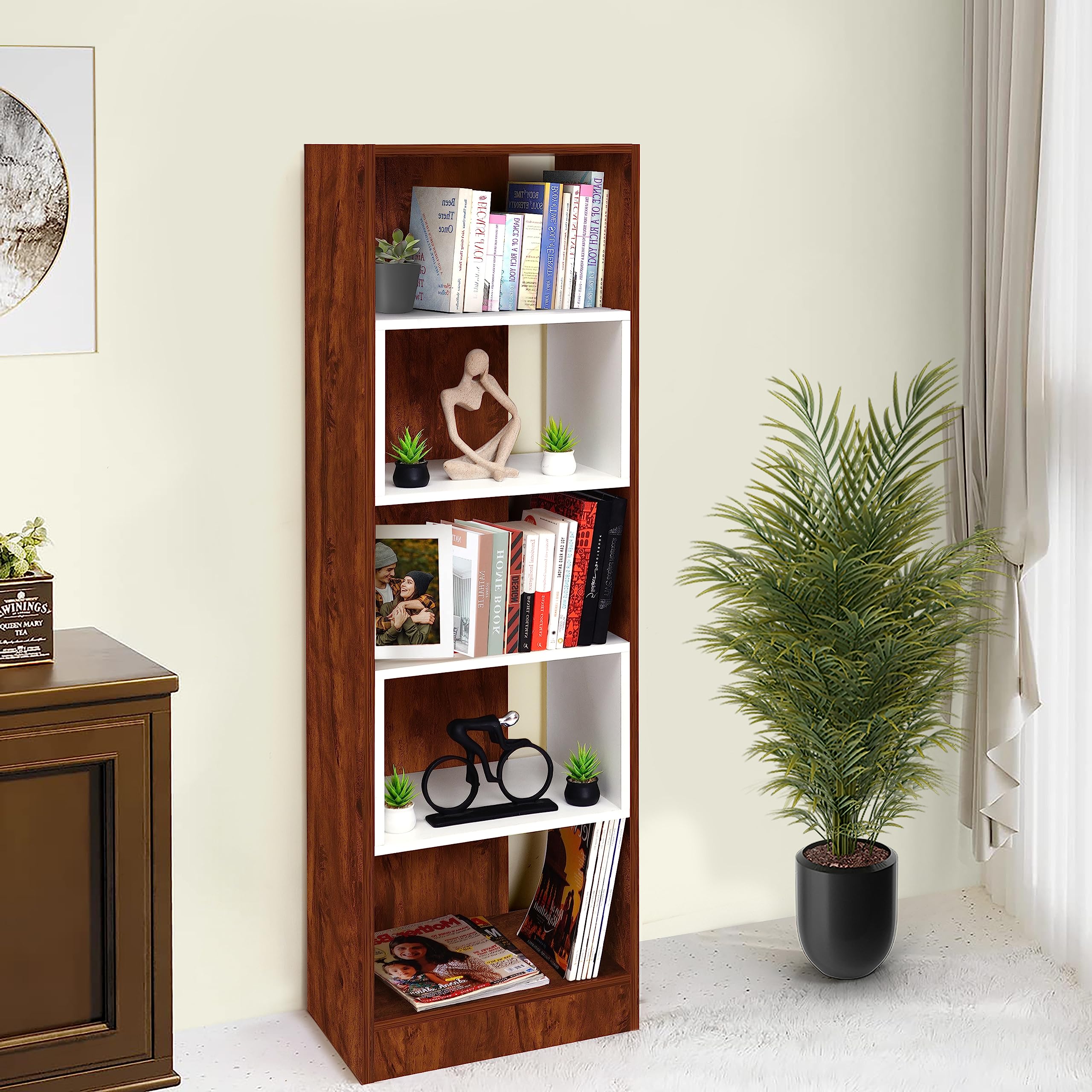 About Space Book Shelf  5 Tier Rectangle Book Stand For Home Library, Office Engineered Wood Multipurpose Diy Vertical Shelf Fo