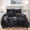 Uhamho Faux Fur Velvet Fluffy Bedding Duvet Cover Set Down Comforter Quilt Cover With Pillow Shams, Ultra Soft Warm (Black, King