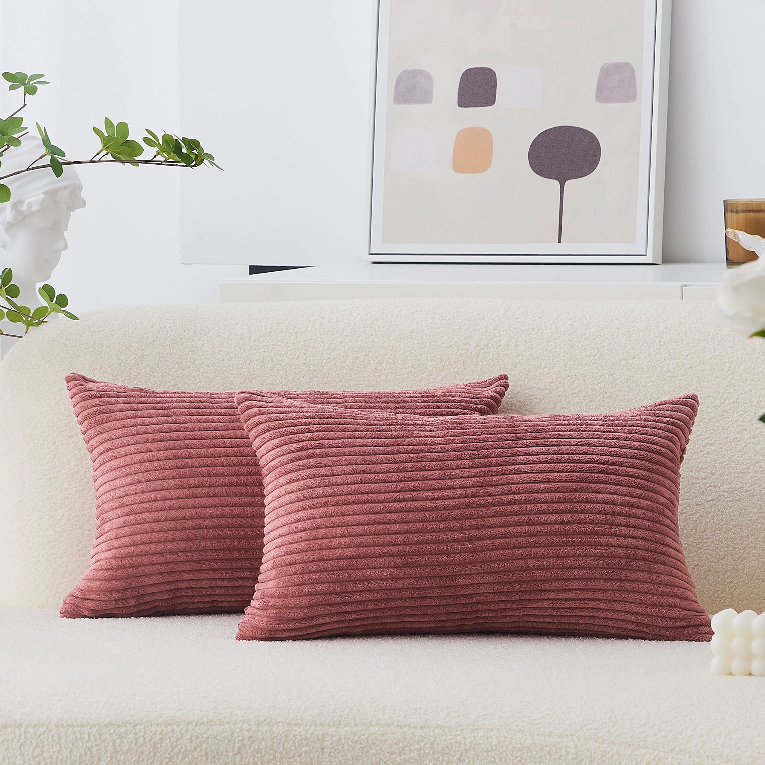Home Brilliant Lumbar Pillow Set Of 2 Decorative Throw Pillows Striped Corduroy Cushion Covers For Lady Gift, 12 X 20 Inch, Dry