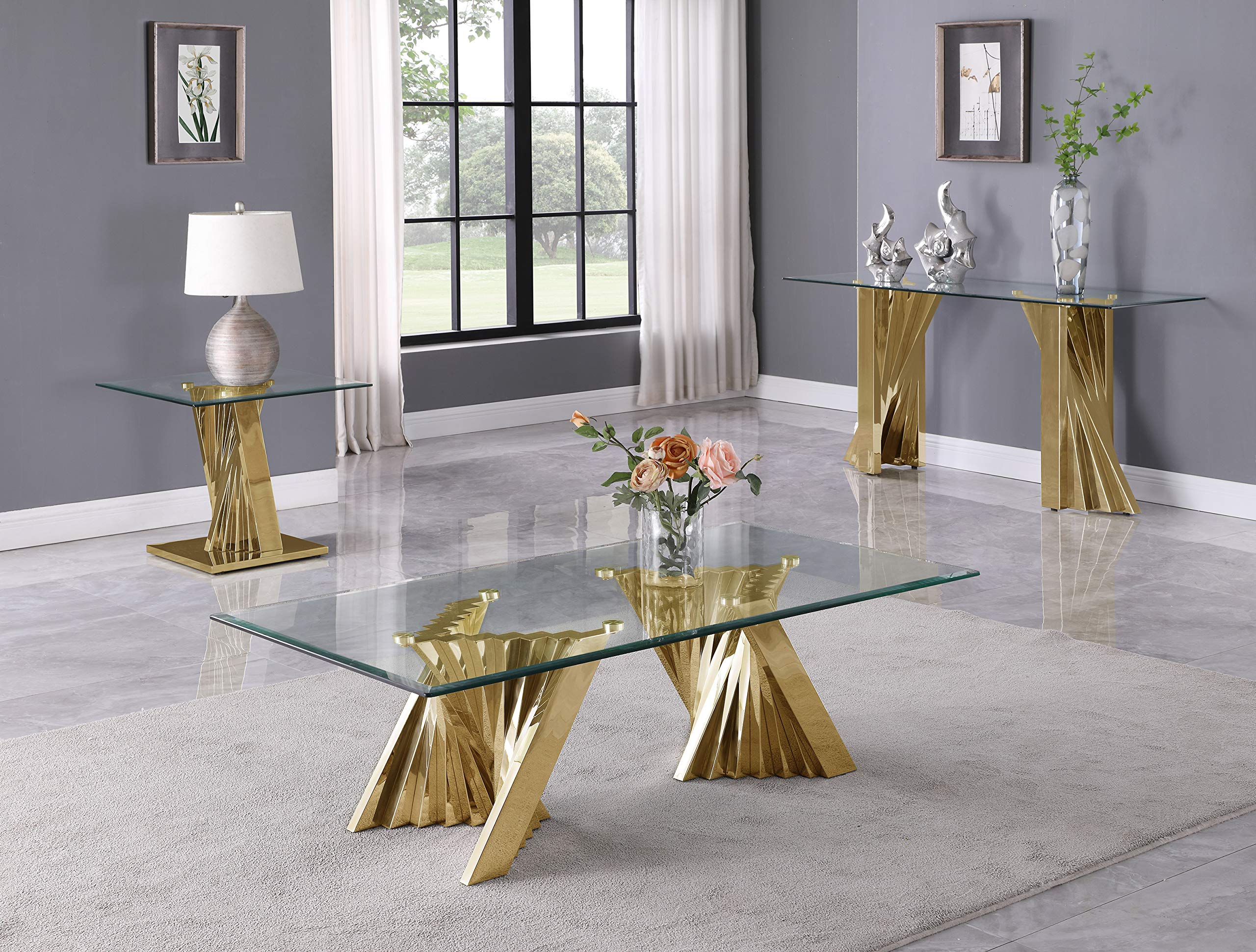 Best Quality Furniture CT04-05-06 Coffee Table Set, Gold