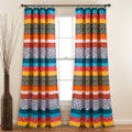 Lush Decor Turquoise and Tangerine Boho Stripe Window Curtain Bohemian Design Panel Pair, 52 Wide x 84 Long