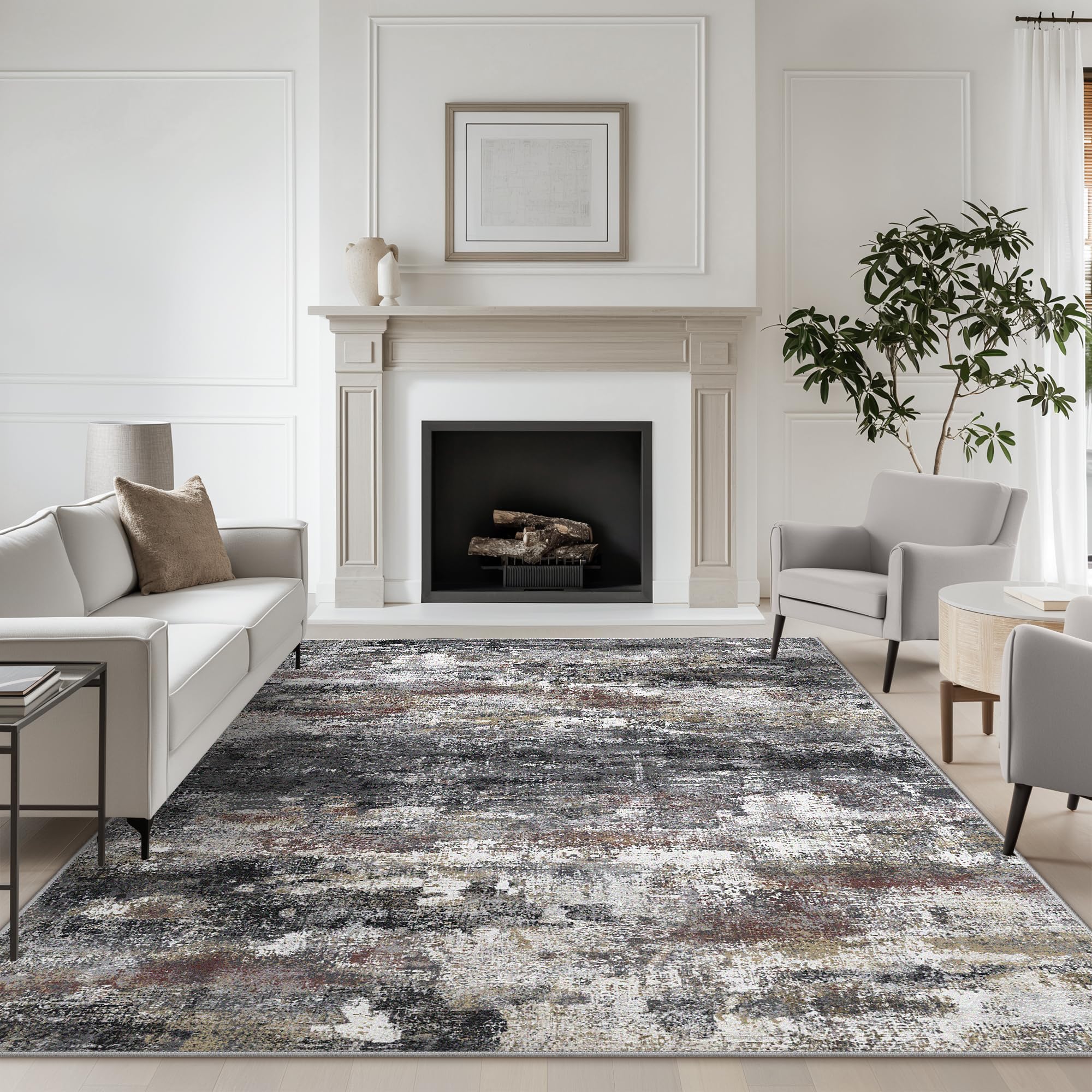 BEIMO Area Rugs 6x9 for Living Room Bedroom, Modern Abstract Machine Washable Soft Dark Gray Rug, Floor Carpet with Non Slip Bac