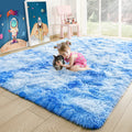 Noahas 5x8 Fluffy Blue Rug for Girls Room,Tie-Dyed Rainbow Rug for Girls Bedroom,Soft Kids Rugs for Room,Shaggy Area Rugs for Li