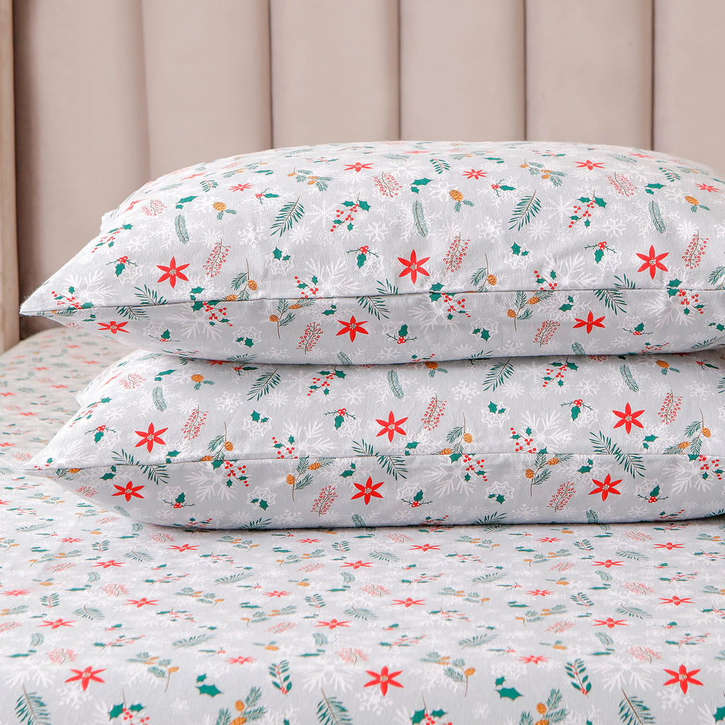 Elegant Comfort Ultra Soft 4-Piece 100% Turkish Cotton Flannel Sheet Set - Holiday Christmas Flannel Sheets, Warm And Cozy Premium Quality, Deep Pocket Fitted Sheet- Full, Poinsettia