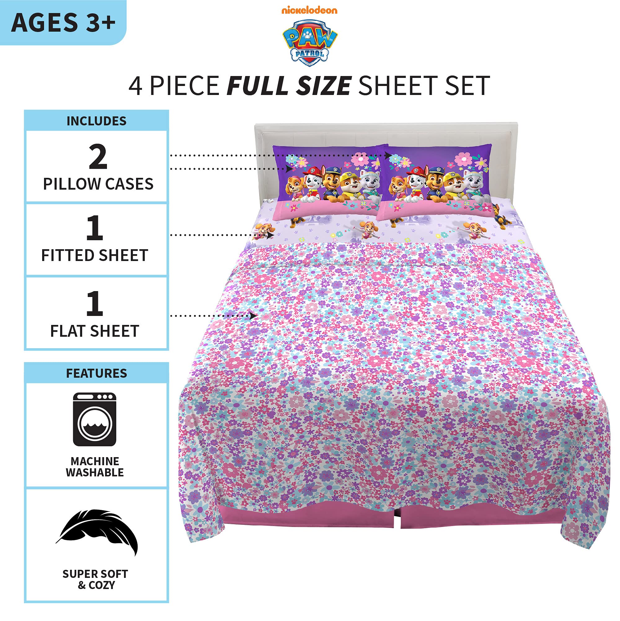 Franco Kids Bedding Super Soft Microfiber Sheet Set, Full, Paw Patrol Girls