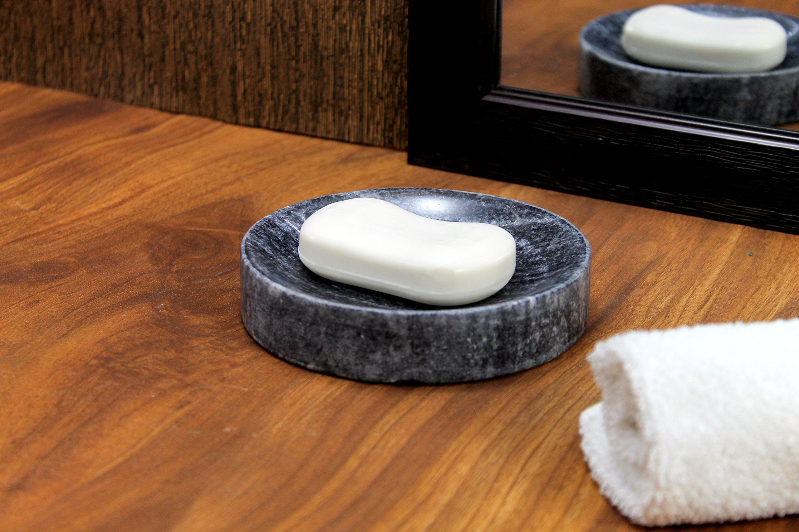 Kleo Natural Stone Soap Dish Soap Holder Bath Accessories For Bathroom, Tub Or Wash Basin Accessory (Black)